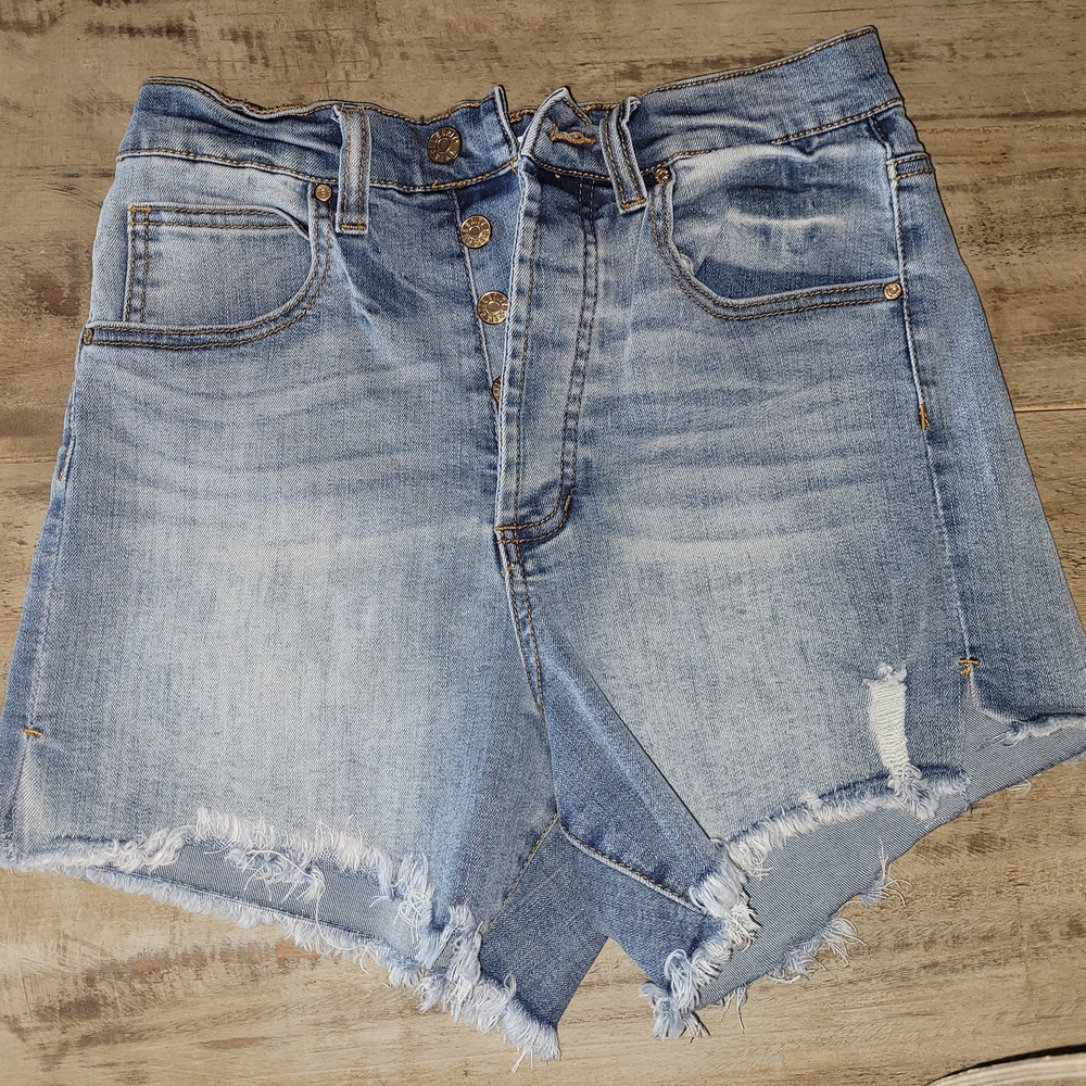 Celebrity Pink Light Blue Frayed Jean Shorts